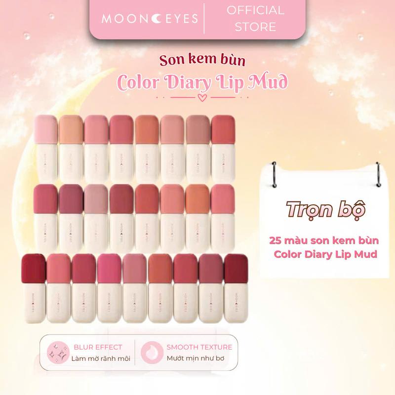 [KOL/KOC] Trọn Bộ Full Son Kem Bùn Moon Eyes Mềm Mịn Mờ Lì, Màu Sắc Đa Dạng, Mềm Mịn Như Sương, Moon Eyes Color Diary Lip Mud (Mã NP)