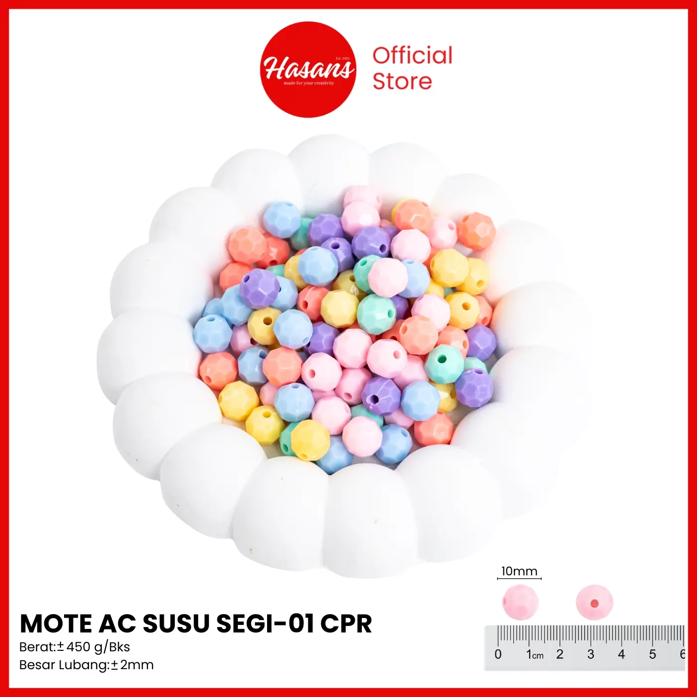 Hasans - Mote Akrilik Susu Segi Bersegi / Beads Akrilik Doff Warna Pastel untuk Gelang DIY / Manik-manik Akrilik Susu Bentuk Segi / Mote Doff Spacer Beads Bahan Kalung Kerajinan / Mote Susu Segi Akrilik Premium / Mote Ac Susu Segi 01 Cpr - 450 gr