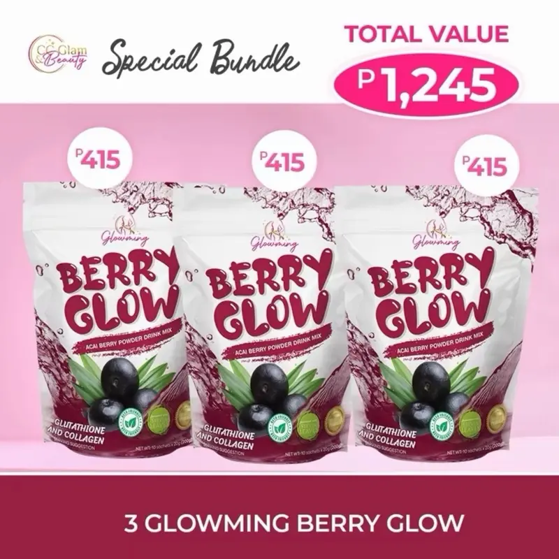 glutathione drink philippines CCGLAM Berry Glow Special Bundle - 3 Pack Acai Berry Powder Drink Mix with Glutathione and Collagen for Total Value P1,245