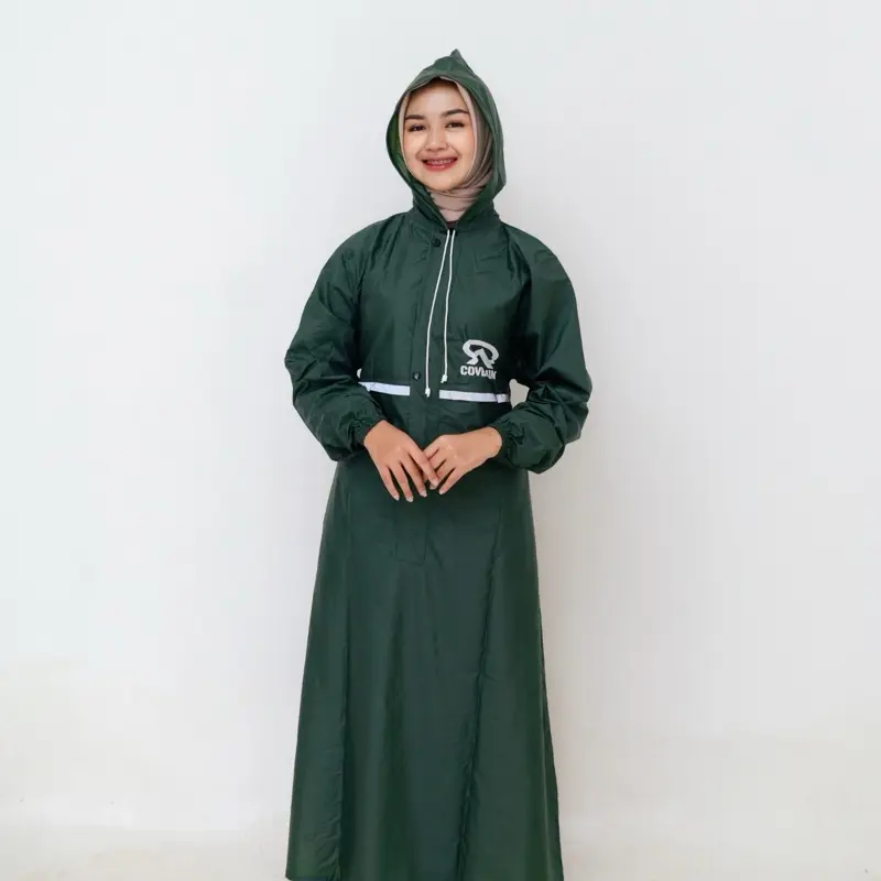 Coverain Jas Hujan Pria Wanita Gamis Full Seal Press Bahan PVC Karet Tebal Elastis Kuat Anti Rembes 4