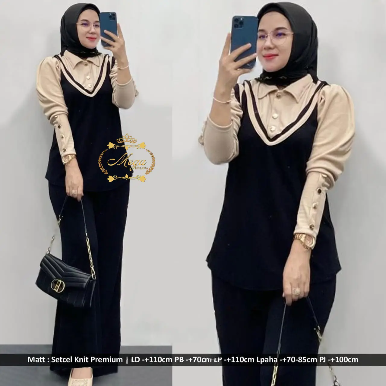 Verna Setcel Kulot Knit Premium Tebal Melar Lengan Panjang Inara Variasi Kancing Setelan Outfit Wanita Modis Trend 2025 Busui Friendly
