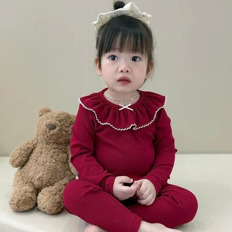   Sữa kids fashion xả kho tặng tất khi mua từ 2 bộ   Bộ thun tăm cổ bèo nơ xinh yêu cho bé gái 1- 5 tuổi 