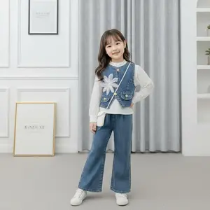 Setelan Helena Rompi 3 in 1 Soft Jeans Mix Shakila Pita Bunga Anak Perempuan Usia 3-10 Tahun Model Jeans Mix Shakila Lengan Brukat Rompi Pita Bunga Gaya Korea Terbaru 2026