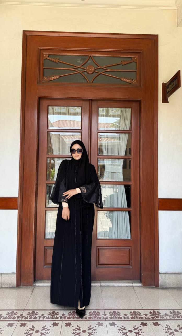 Kinara Brokat Abaya Hitam Raya Muslim Gamis Arab Dewasa Wanita Umroh Mata Hitam Dress Syari Maxi Turki Bordir Remaja Lebaran Mewah Pesta Kondangan Kinara Brokat Cantik Outer Kombinasi