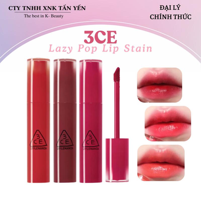 Son Tint Lì 3CE Lazy Pop Lip Stain 4.5g (Coolest - Tan - Spiced Up - Luztic - Yay Or Nay)