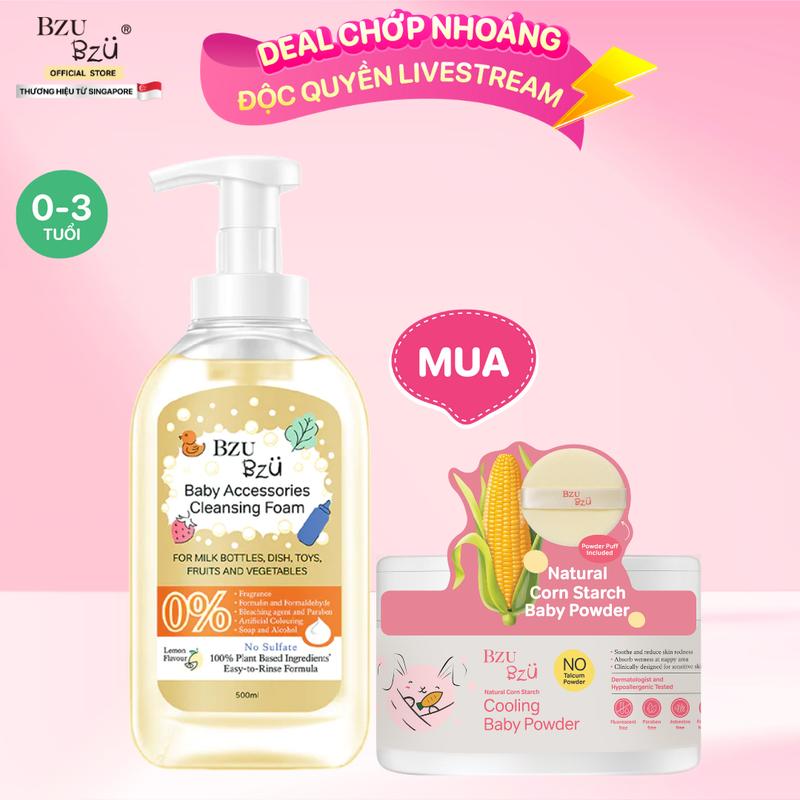  Deal Chớp Nhoáng - Combo Nước Rửa Bình Sữa Đồ Dùng Em Bé 500ml và Phấn Rôm Tinh Bột Ngô Mát Dịu 140g Cho Bé 