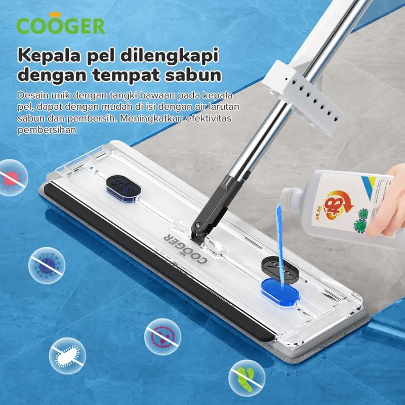 COOGER Electric Pel Lantai Jumbo Alat Pel Cuci Peras Otomatis Dengan Wiper Pel Kain Microfiber 4