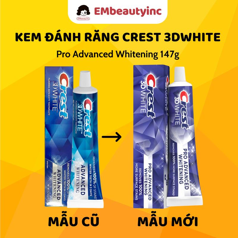 Kem Đánh Răng Crest 3D White Pro Advanced Whitening 147g Mẫu Mới