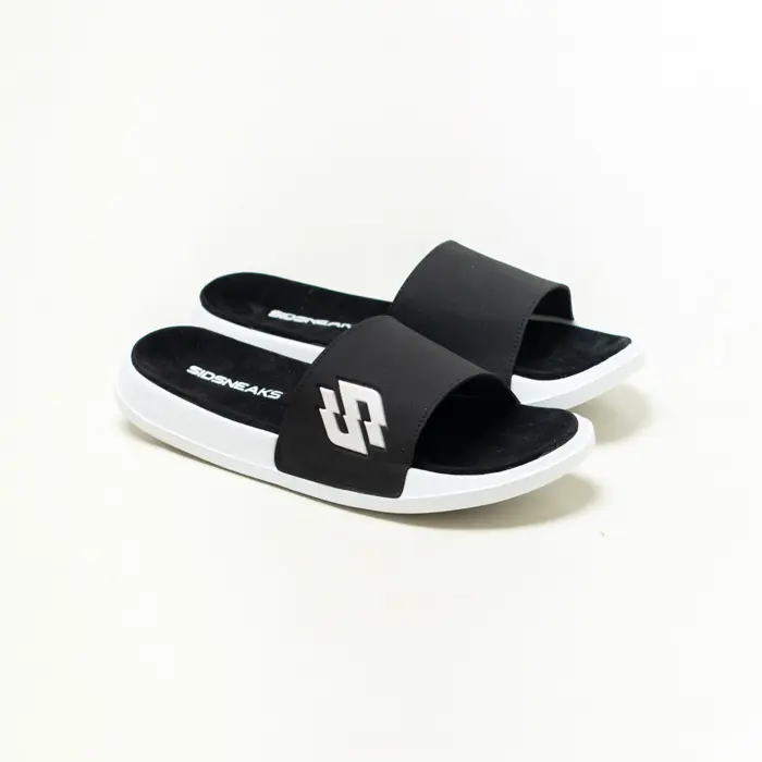 SIDSNEAKS - Sandal Slide Pria - Sidslide Logan Suede - Black White 3