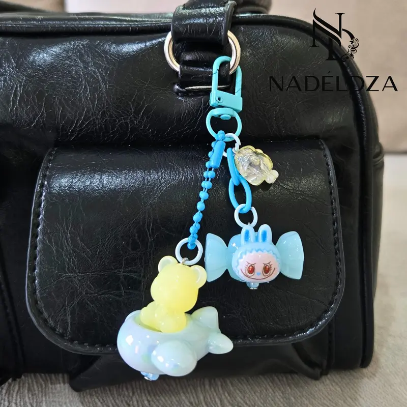 Nadeldza Mini Strap Chain Bag Charm Labubu Pesawat / Gantungan Tas Hp Karakter Labubu Lucu 2