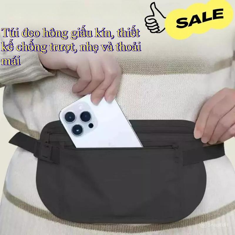 Túi đeo thắt lưng du lịch chống trộm 25.5x14cm 2 màu nhiều ngăn an toàn gọn nhẹ