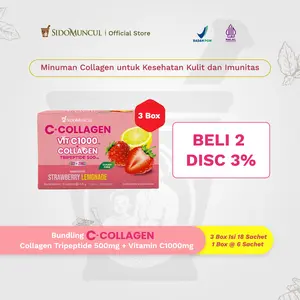 C+Collagen 3 Box Isi 18 Sachet - Minuman Collagen Tripeptide 500mg + Vit C 1000mg untuk Kesehatan Kulit dan Imunitas