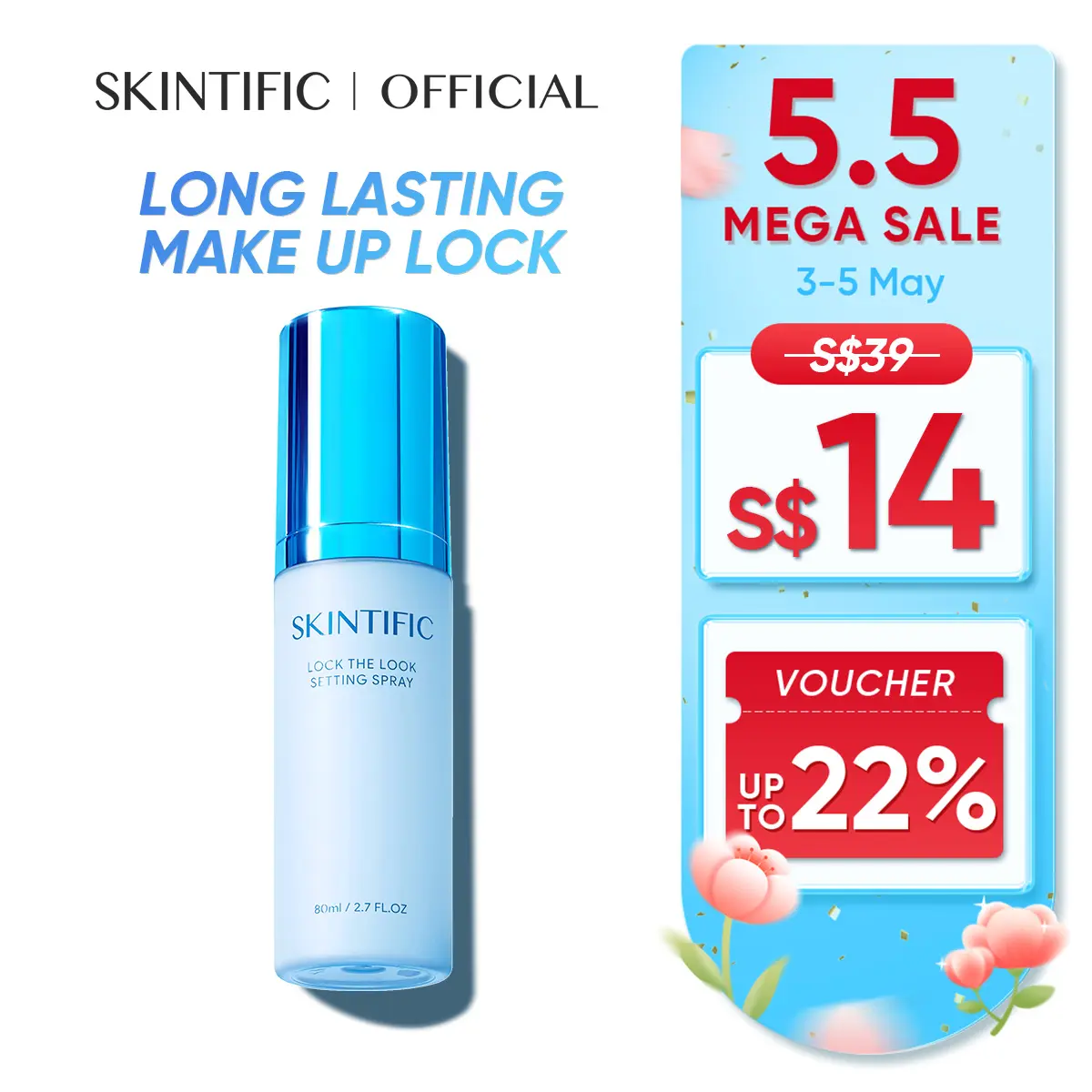 [SKINTIFIC OFFICIAL] SKINTIFIC Lock The Look Setting Spray 80ml Soft Matte Hydration Protecting Skin Makeup Cosmetic Hydrate Apply Mist Evenly