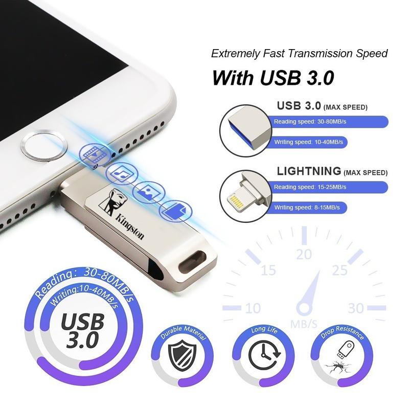 BS67 - OTG Flashdisk 1TB iOS, iPad, PC, USB 3.0, 2 IN 1, Venda Quente, Prata OTG Pen Drive FOR IPHONE Komputer 5