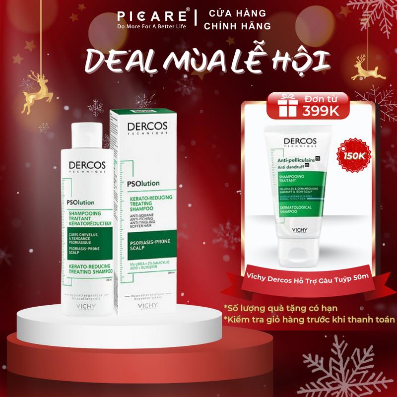 Dầu Gội Làm Sạch Tóc Và Da Đầu Dành Cho Da Đầu Gàu & Ngứa Vichy Dercos Psolution Kerato-Reducing Treating Shampoo 200ml Nữ Women