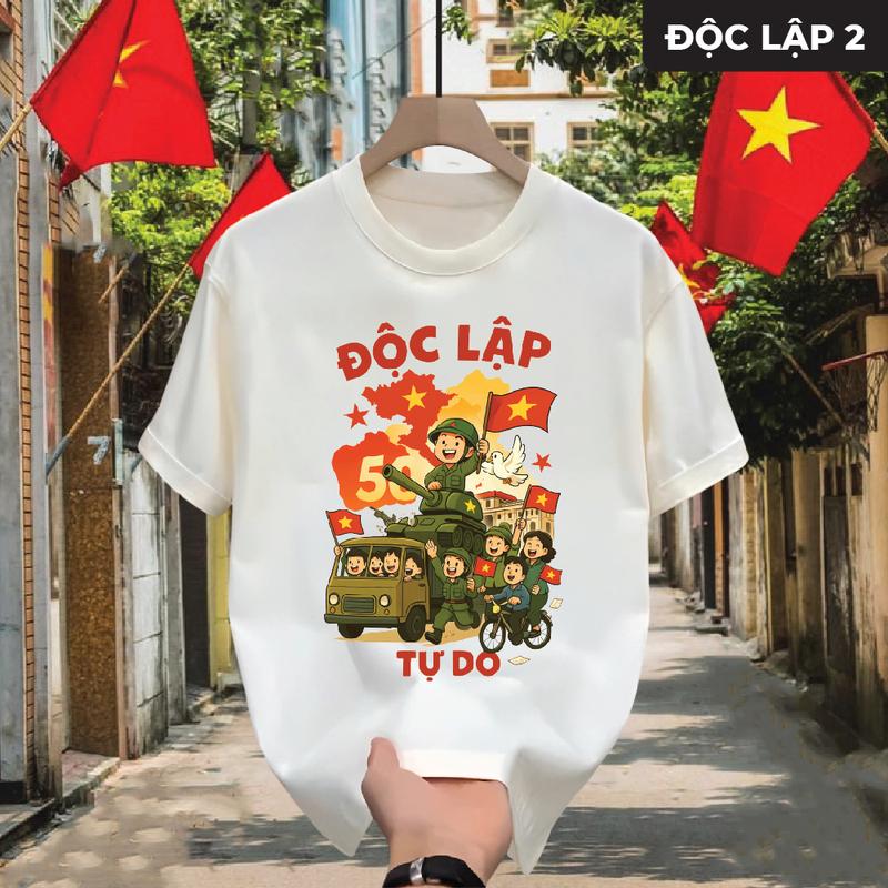 [Fullsize gia đình] Áo thun cổ tròn Việt Nam ĐỘC LẬP 2 cổ bẻ BASIC CVC  sang trọng, lịch lãm, thoáng mát - GMV 7