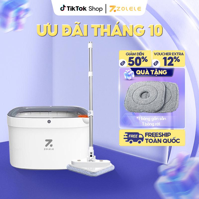 Bộ Cây Lau Nhà 360 Độ Tự Vắt 2 Ngăn Tách Riêng Nước Bẩn  Zolele M16 Lau Sàn Làm Sạch
