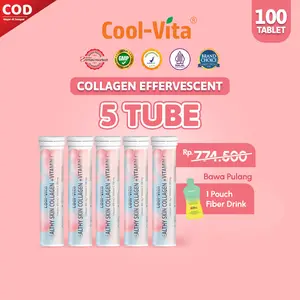 [TT] Cool-Vita 100 Tablet 5 Tube Collagen Effervescent Rasa Peach Mengandung 500mg Fish Collagen dan 100mg Vitamin C Membantu Merawat Kesehatan Kulit | BPOM & HALAL