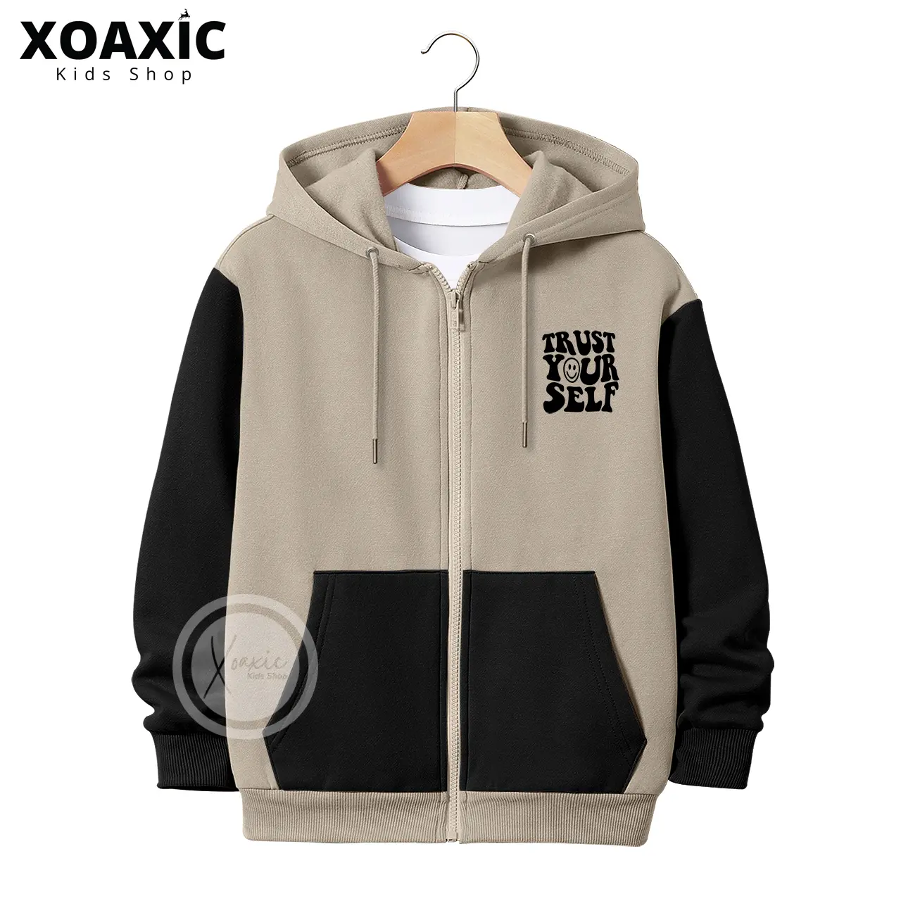 Jaket Hoodie Zipper Anak Umur 3-13 Tahun Motif Kombinasi Warna Sablon TRUST YOUR SELF Bahan Fleece Tebal Premium