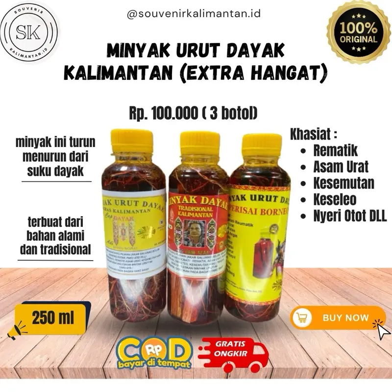 Paket 3 Botol Minyak Urut Dayak 250 ml Tubuh kalimantan herbal