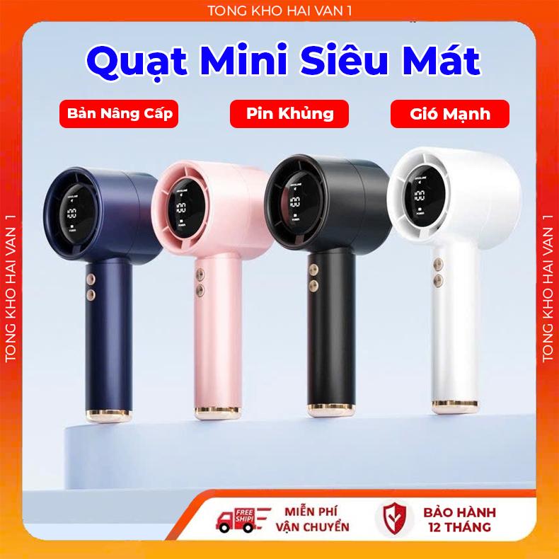 Quạt cầm tay mini N68 dung lượng pin 5000mAh có thể sạc gió mạnh 100 tốc độ turbo phản lực di động màn hình hiển thị pin tặng kèm dây đeo và cáp sạc