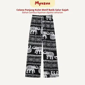 MYUZUU Celana Panjang Wanita CPG1306 Kulot Motif Batik Salur Gajah Bahan Rayon Santai