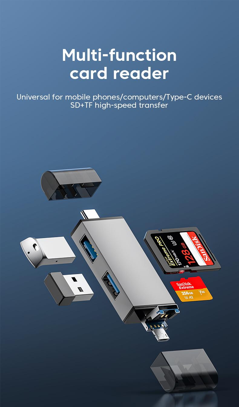 Product Introduction of USB 3.0 SD TF Card Reader USB C OTG Adapter USB Flash Drive USB3.0 2.0 Micro to Type C 7 in 1 Smart Memory Card Reader 16