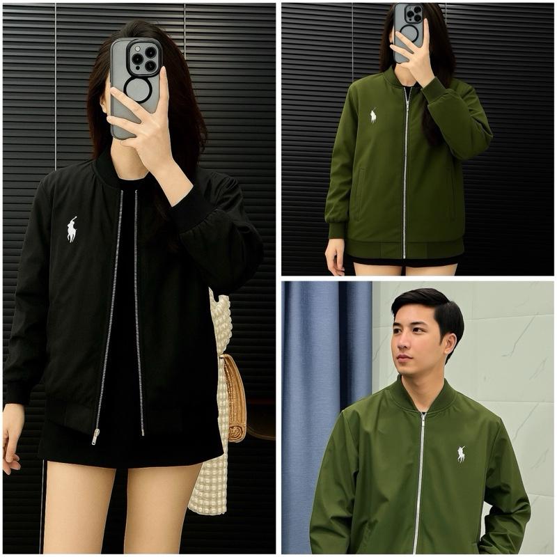 Áo Khoác Gió Bomber Dù Hai Lớp Trượt Nước Cản Gió Thêu Họa Tiết Ngựa Trước Ngực Chống Tia UV Nam Nữ Top Jacket Thời Trang Đa Năng