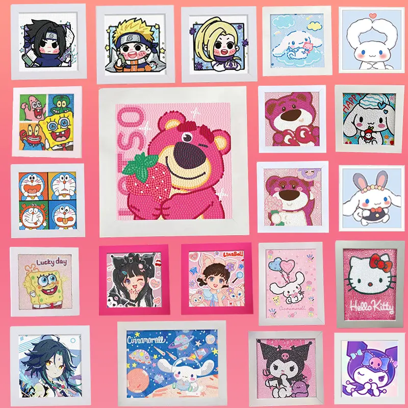 【DISKON 50%】Lotso Naruto mainan set Diamondpainting Sanrio Edition Cinnamoroll Diy Full Drill Diamond Painting Doraemon Spongebob Cartoon Kerajinan Lukis Berlian 5D/ Diy Gambar Untuk Anak - anak hadiah ulang tahun anak Bingkai 18cm X 18cm