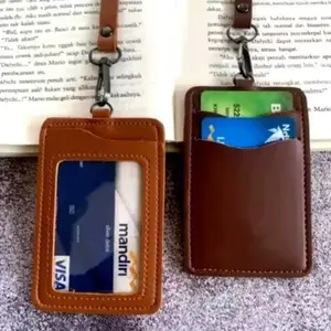 lanyard id card Name tag ID card holder kulit Name tag holder 3 slot kartu
