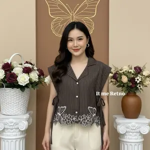 MARIPOSA VEST Wanita Semiwol Strip x Bordir Tali Pinggang Outer Remaja Dewasa