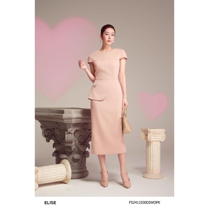 Đầm hồng tôm tay liền peplum thiết kế Elise O2O mã FS2411030DIWOPK