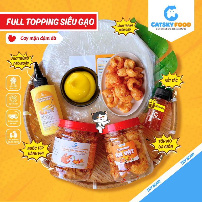 COMBO Truyền Thống Bánh Tráng Phơi Sương Catsky Food - Ruốc Tép Khô Hành Phi & Bơ beo thơm ngon tặng Sốt Tắc