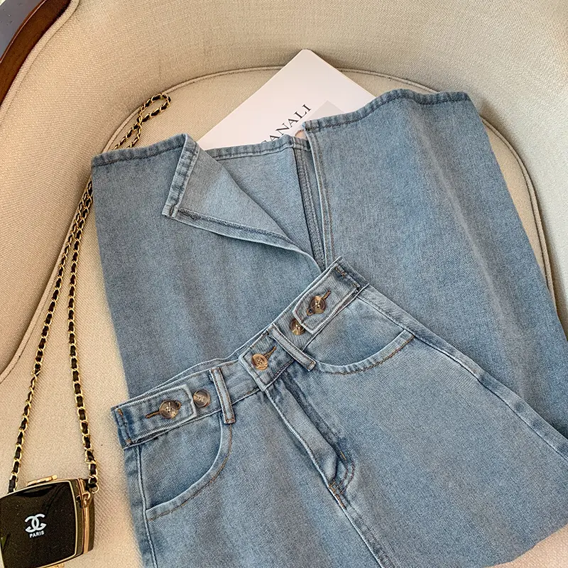 Rok Jeans Wanita Split Rok korean Rok A-Line Denim Rok Wanita 2