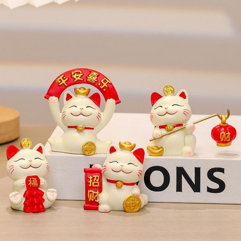 【SG Stock】Fortune Lucky Cat Ornament Chinese Style New Year Mini Car Interior Desktop Home Office Decoration Gift 5