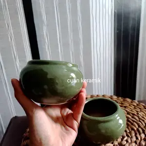 Vas bunga keramik bowl green (bawah tidak ada lubang)