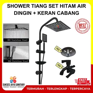 shower tiang set coulomn stainless kotak Hitam+ kran cabang Minimalis Pipa Minimalis Pipa Air Gantung Selang Silver   canggih shower Black Shower Tiang Set Stainless Column Set Hitam Anti Karat Panas Dingin Air Kran Cabang Mixer