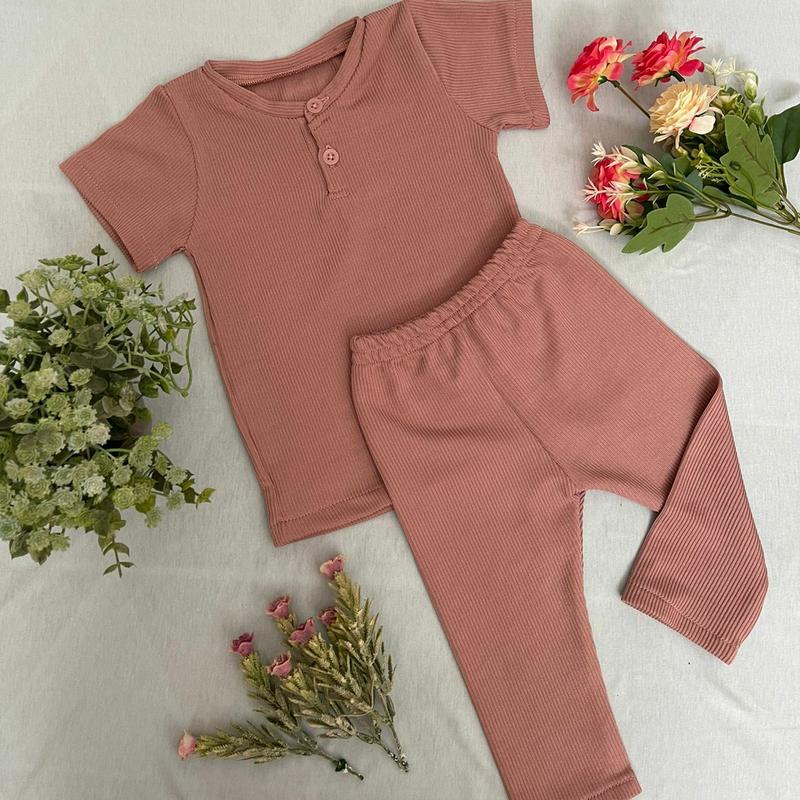 Setelan baju anak laki laki dan perempuan bahan Rib Knit 3 bulan - 1 tahun 3