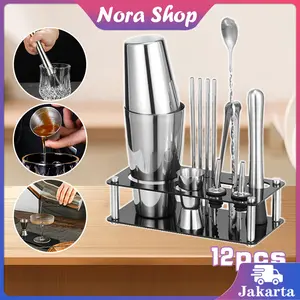 12Pcs Bartender Set Profesional Lengkap Cocktail Bartending Shaker 304 Stainless Barista Tools Set