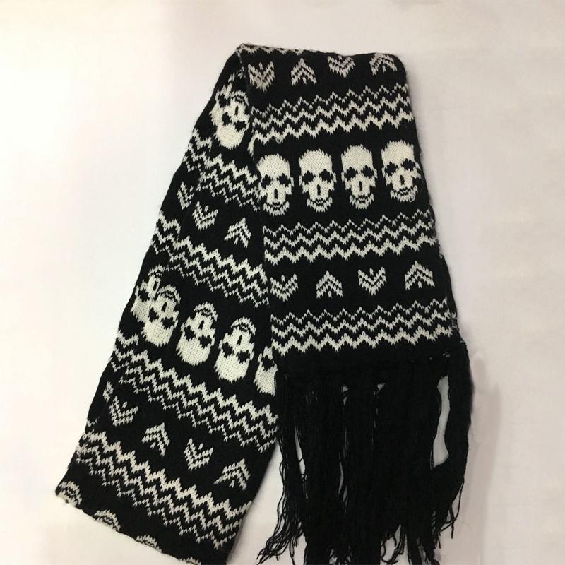 Khăn Quàng Cổ Đầu Lâu Rồng Unisex Cho Nam Và Nữ, Khăn Choàng Pashmina Dệt Kim, Màu Đen, Acrylic, Echarpe, Bộ Xương Nữ Sang Trọng, Quấn Tua Rua, Mùa Đông Choàng Cổ Women 1