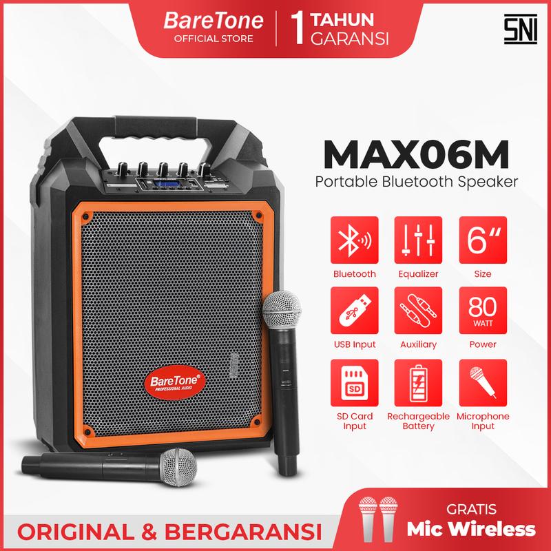 BareTone  Speaker Portable MAX06M Speaker Bluetooth Wireless Meeting 6 Inch  Mini Portable Support Micro SD & USB -Garansi Resmi 1 Tahun 0