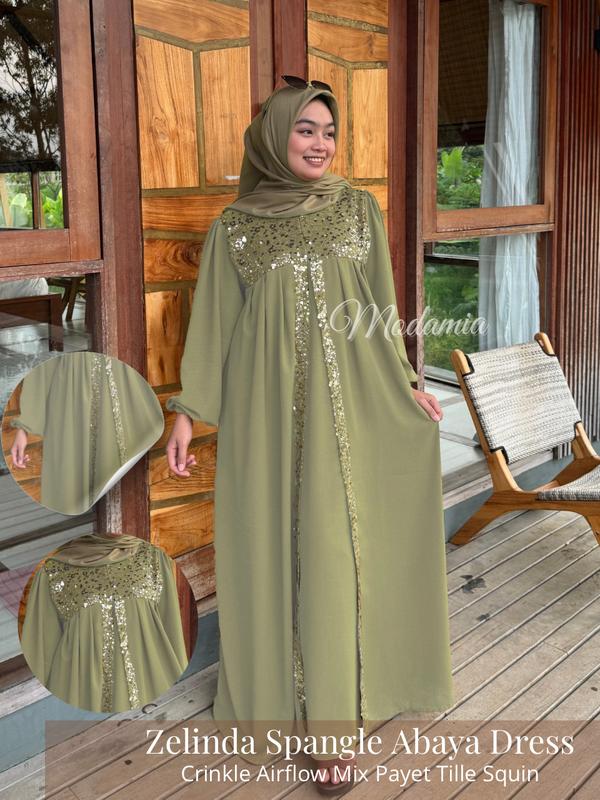 Zelindra Spangle Abaya Mewah Gamis Elegan Simple Wanita Baju Lebaran 2025 Model Baru by Modamia Fashion 4