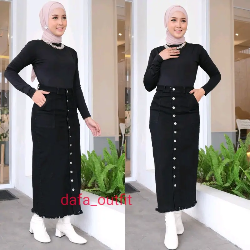 Rok Jeans Span Panjang Gisca Kancing Depan 3