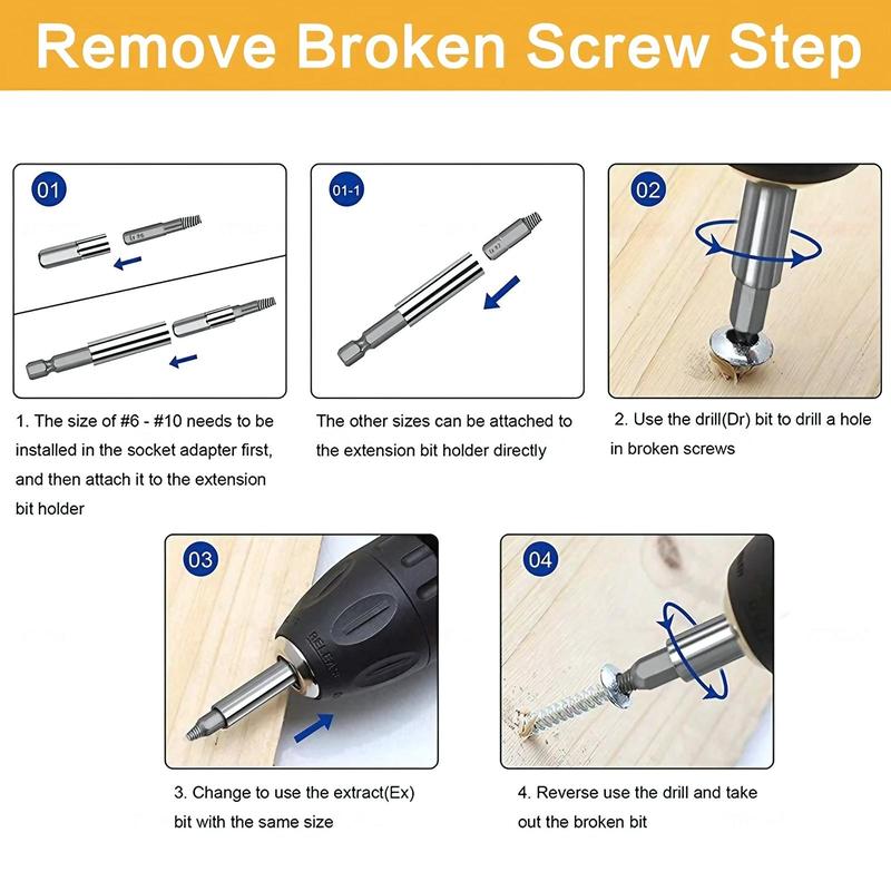 High Speed Steel Screw Extractor Set, Broken Bolt Universal Removal Tool Set, Car Mechanical Anti-slip Durable Repair Tool, Industrial Grade High Hardness Screw Extractor Kit 4