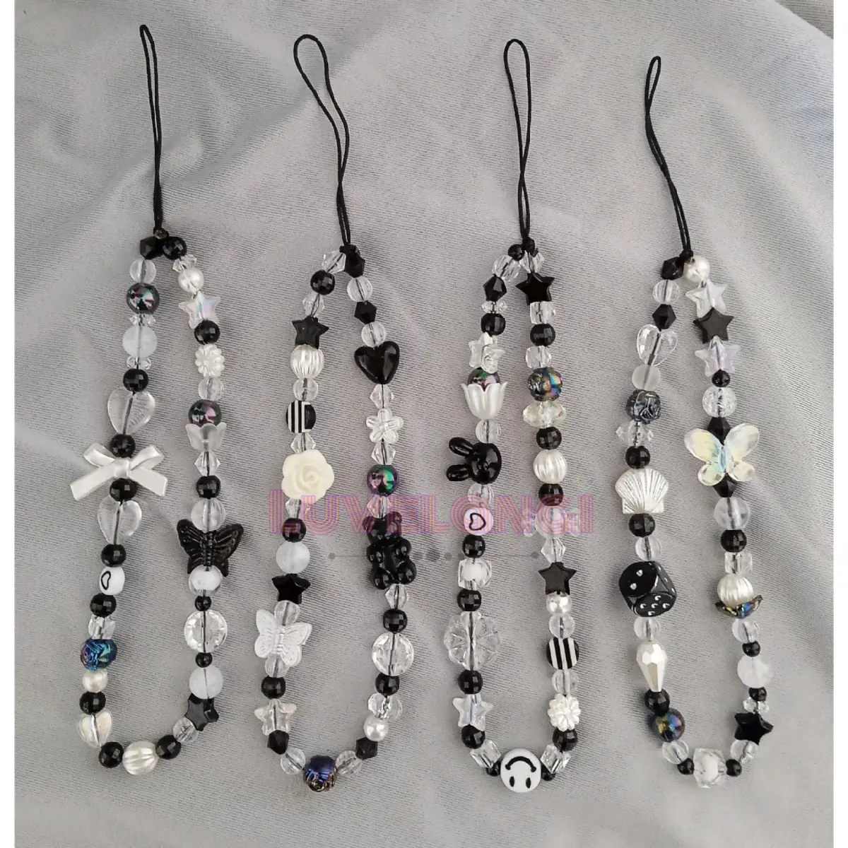 phone strap monochrome/strap hp black white / gantungan hp aesthetic strap hp manik-manik Korean style Logam