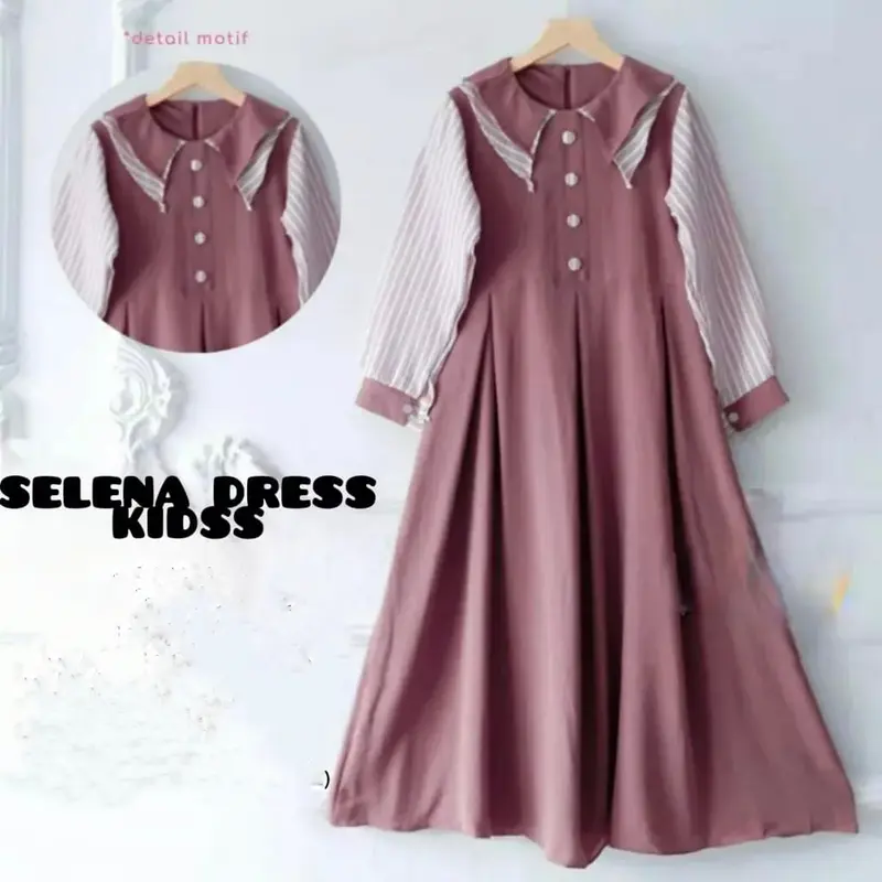 Selena Dress Kids - Baju Muslim Remaja Crinkle Airflow Premium Gamis Anak 8-17 Tahun - Tanggung, Nyaman Lebaran Syari 1