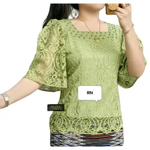 blouse kebaya lengan kembang premium/atasan tradisional wanita lengan kembang premium kek  Renda Baju Motif kebaya kek pesta Dress Kondangan Remaja Dewasa Katun Mewah