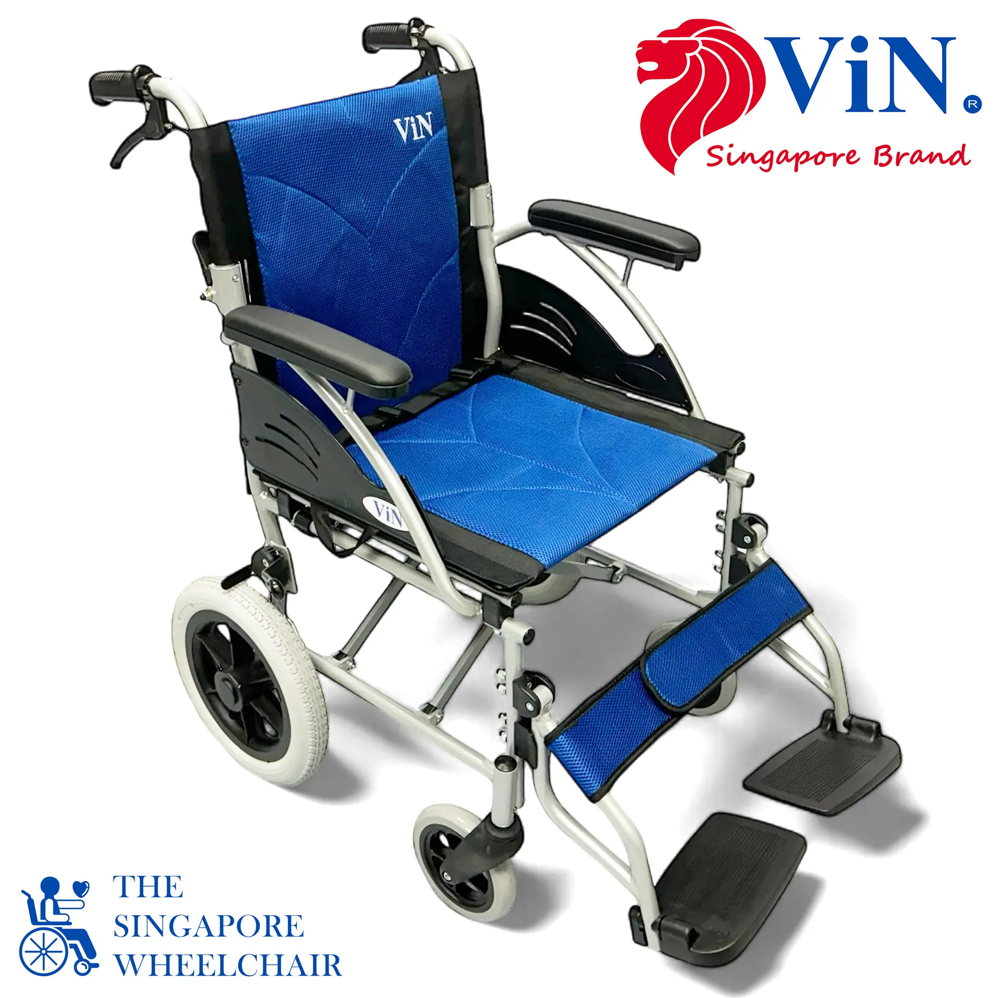 ViN-32AS Lightweight Wheelchair Hold 100 kg | Retractable Footrest | Foldable Pushchair for Elderly Portable and Compact for for Car Boots