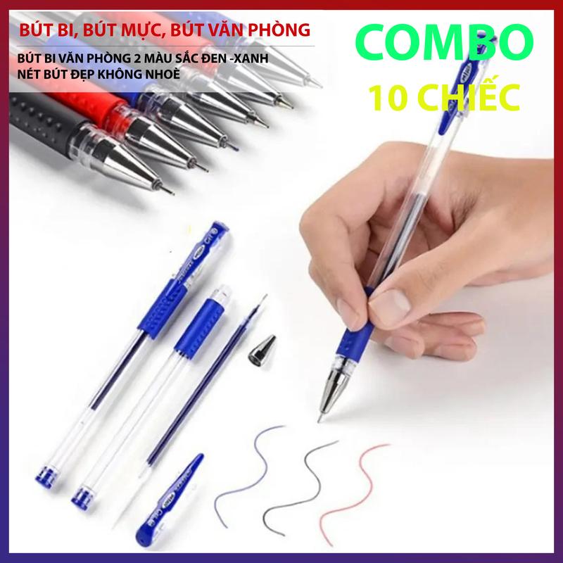 Combo 10 Bút Bi Nước Màu Ngòi 0.5mm – Mực Đậm, Viết Êm – Đủ Màu Xanh Đỏ Đen Tím – Cây Viết Học Sinh Văn Phòng
