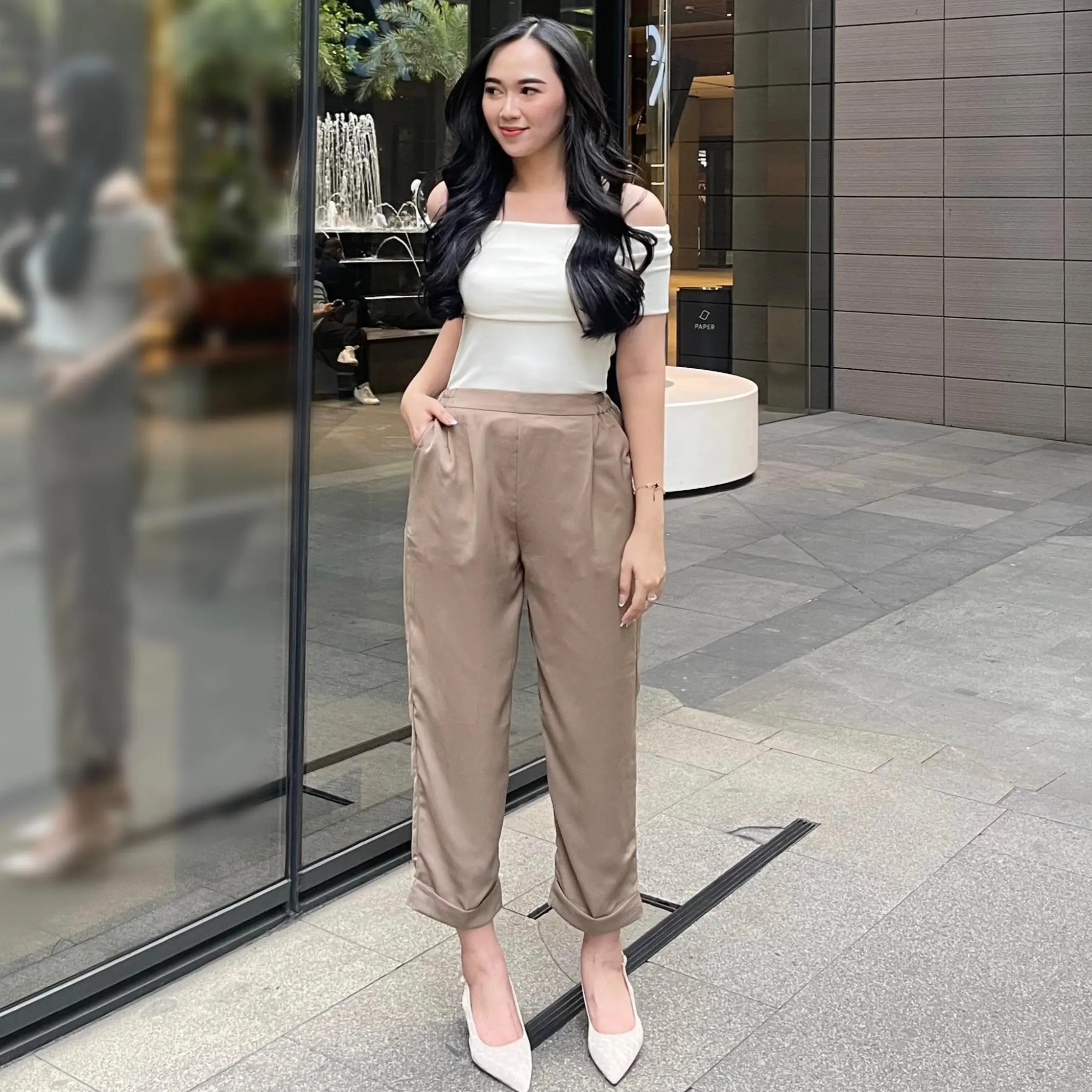 KLEOVA | Amber Baggy Pants Wanita Celana Panjang Hitam Kerja Kantor Wanita Formal Casual Office - Petite Size Pinggang Karet Elastis Anti Kusut Kulot Loose